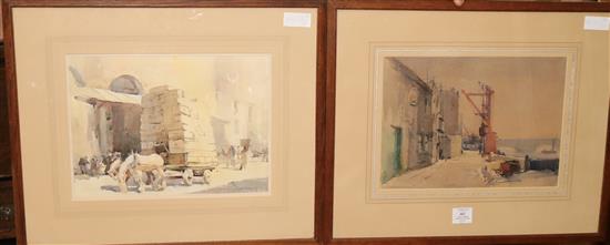 Two framed watercolours Bankside Black Friars and Billingsgate